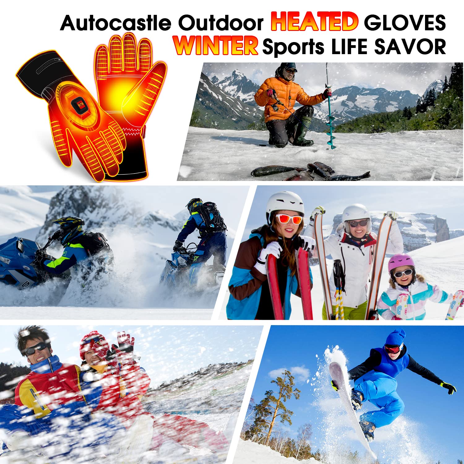 Autocastle Heated Gloves for Women and Men,7.4V Rechargeable Battery Operated Gloves Washable Electric Heated Hand Warmer