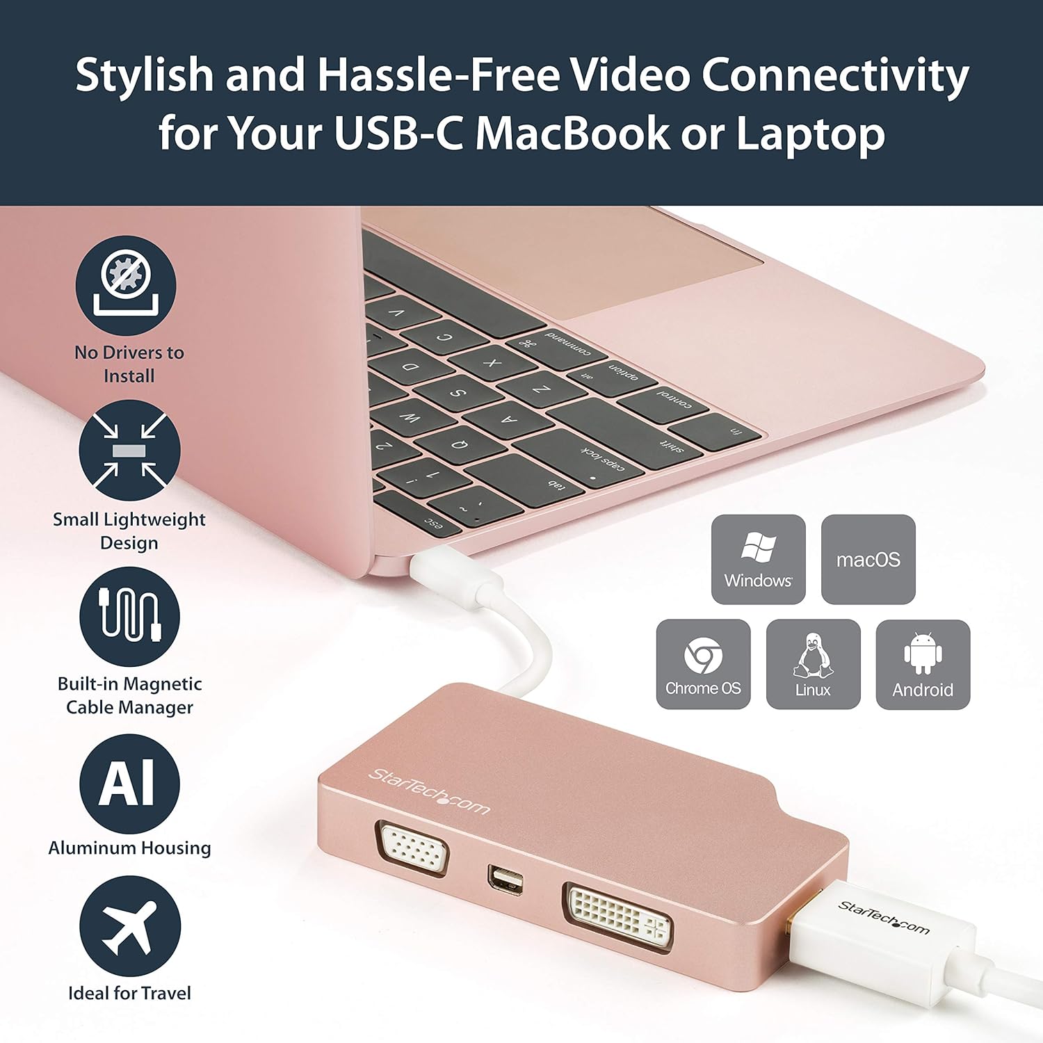 StarTech.com USB C Multiport Video Adapter - Rose Gold - USB C to VGA/DVI / HDMI/mDP - 4K USB C Adapter - USB C to HDMI Adapter