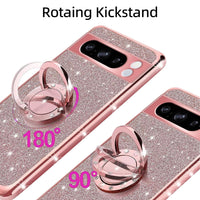 TSAYGFK for Oneplus 8 Pro Case for Women Glitter Crystal Soft Stylish Clear TPU Luxury Cute Protective Cover with Kickstand Strap for Oneplus 8 Pro (Glitter Rose)
