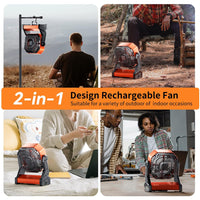 Doublepow Camping Fan with LED Light, 20000mAh Rechargeable Battery Powered Outdoor Tent Fan with Light and Hook, 270° Pivot, 4 Speed, Personal USB Desk Fan for Camping, Fishing, Power Outage, Hurricane, Worksite