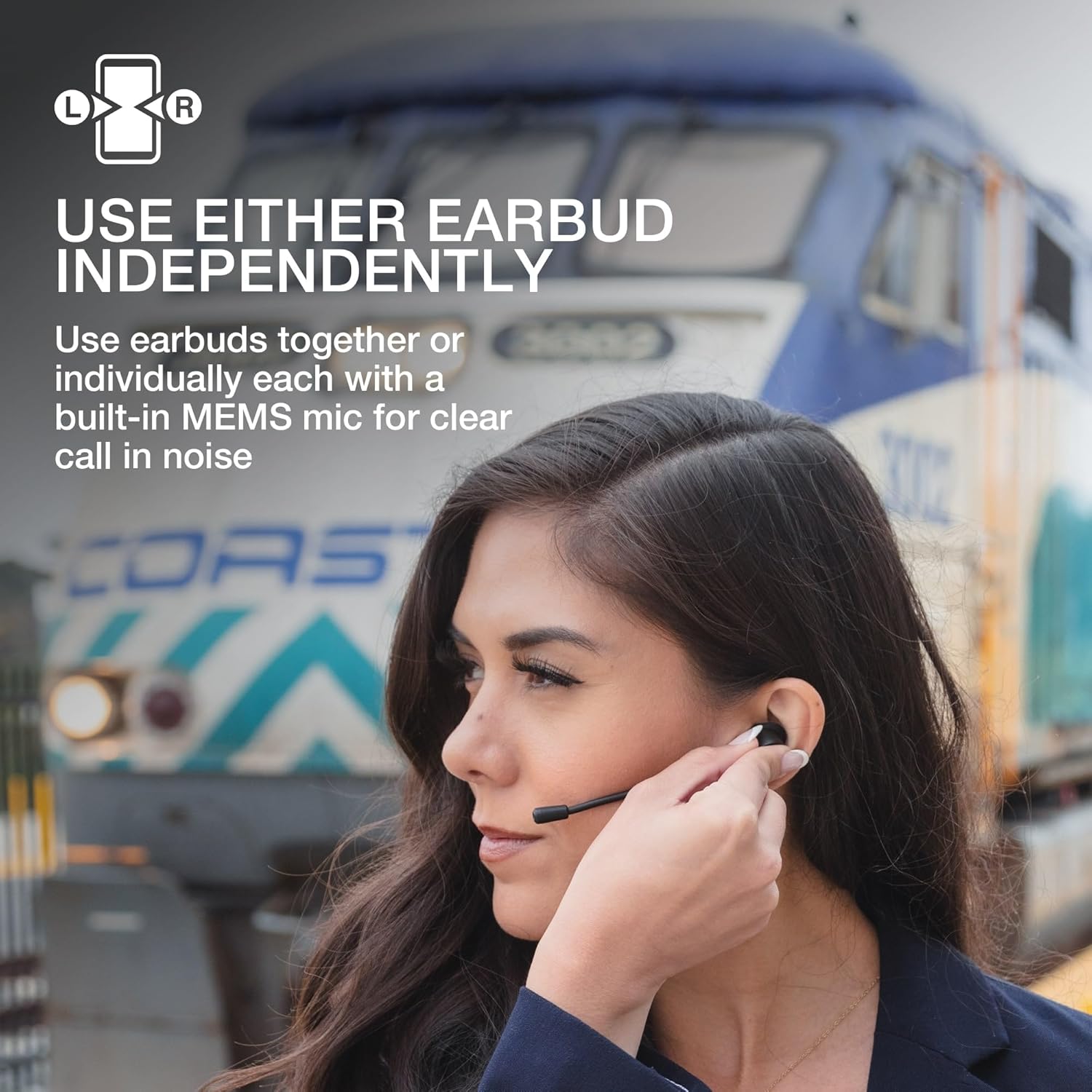 JLab Work Buds in-Ear True Wireless Headset with Detachable – Side View