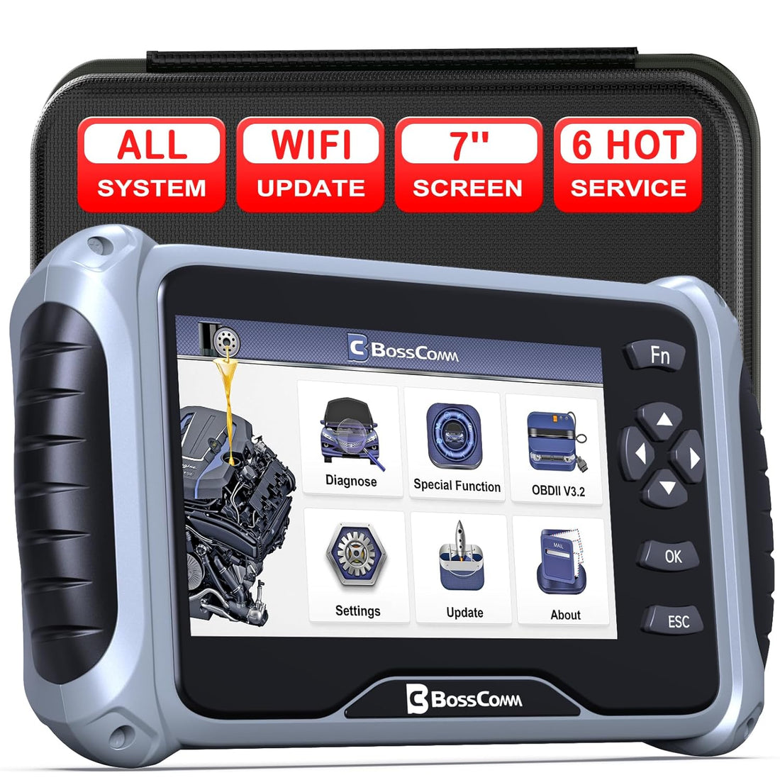 BOSSCOMM IF745 OBD2 Scanner Code Reader, All System Car Diagnostics with ABS Brake Bleed/BMS/Oil Reset/Throttle Relearn/SAS/EPB, Scan Tool with 7" Screen, Lifetime WiFi Update