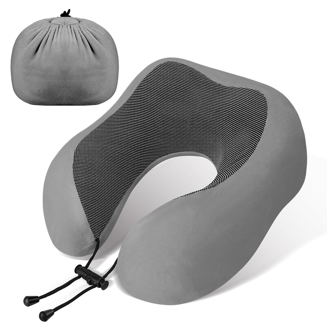 wowpower Airplane Travel Neck Pillow, 100% Pure Memory Foam (4 Seconds Rebound) on Head Support,Upgrade Portable Neck Pillow for Plane and Car Traveling Sleep 1 Pack(Grey)
