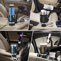 Cup Holder Extender Phone Mount (Adjustable) for Car with Expandable Base, 2-1 Multi Cupholder for Large Drink Bottle Mug and Phone Holder Fits All Smartphone (Silver-Cup Holder Phone Mount for car)