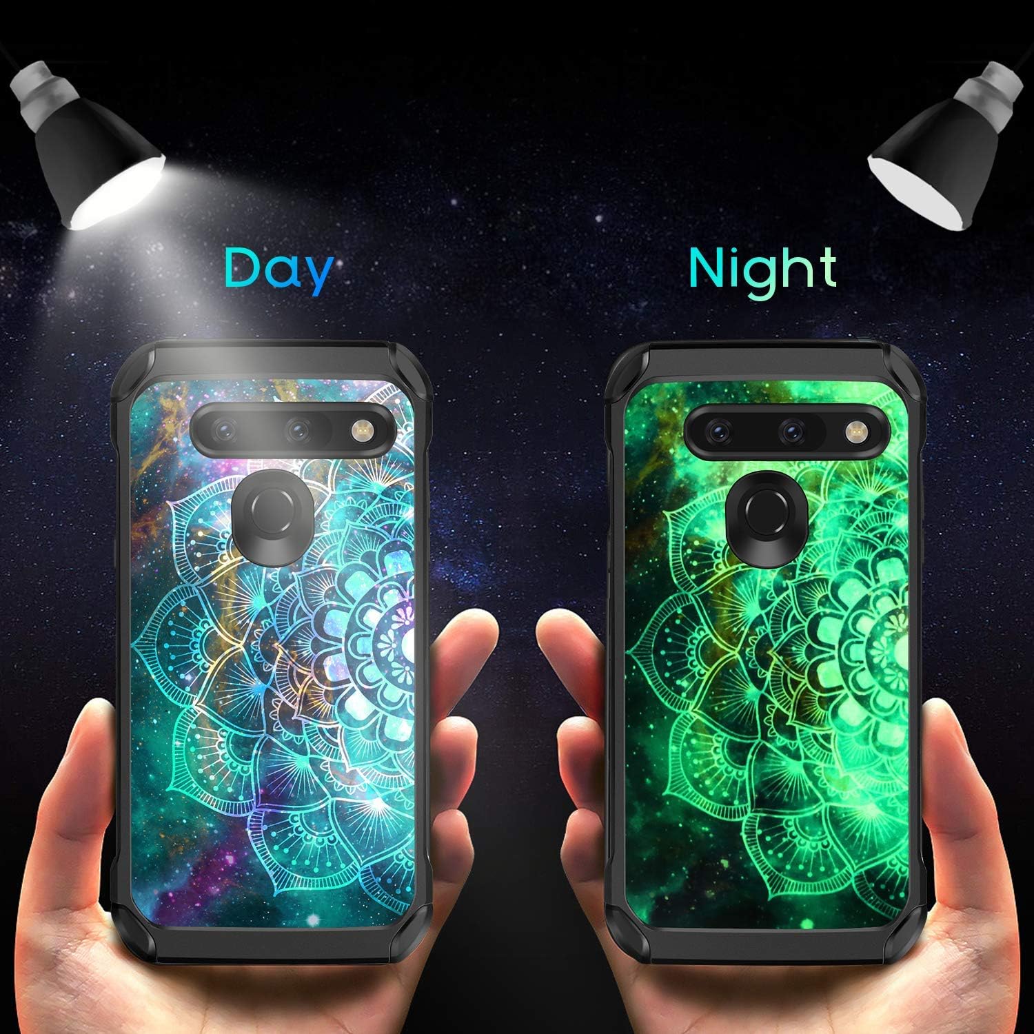 BENTOBEN Compatible with LG G8 ThinQ/LG G8 Case, Shockproof Glow in The Dark Luminous 2 in 1 Hard PC Soft TPU Bumper Protective Phone Case Cover for LG G8 Thin Q/LG G8 2019 Release, Mandala in Galaxy