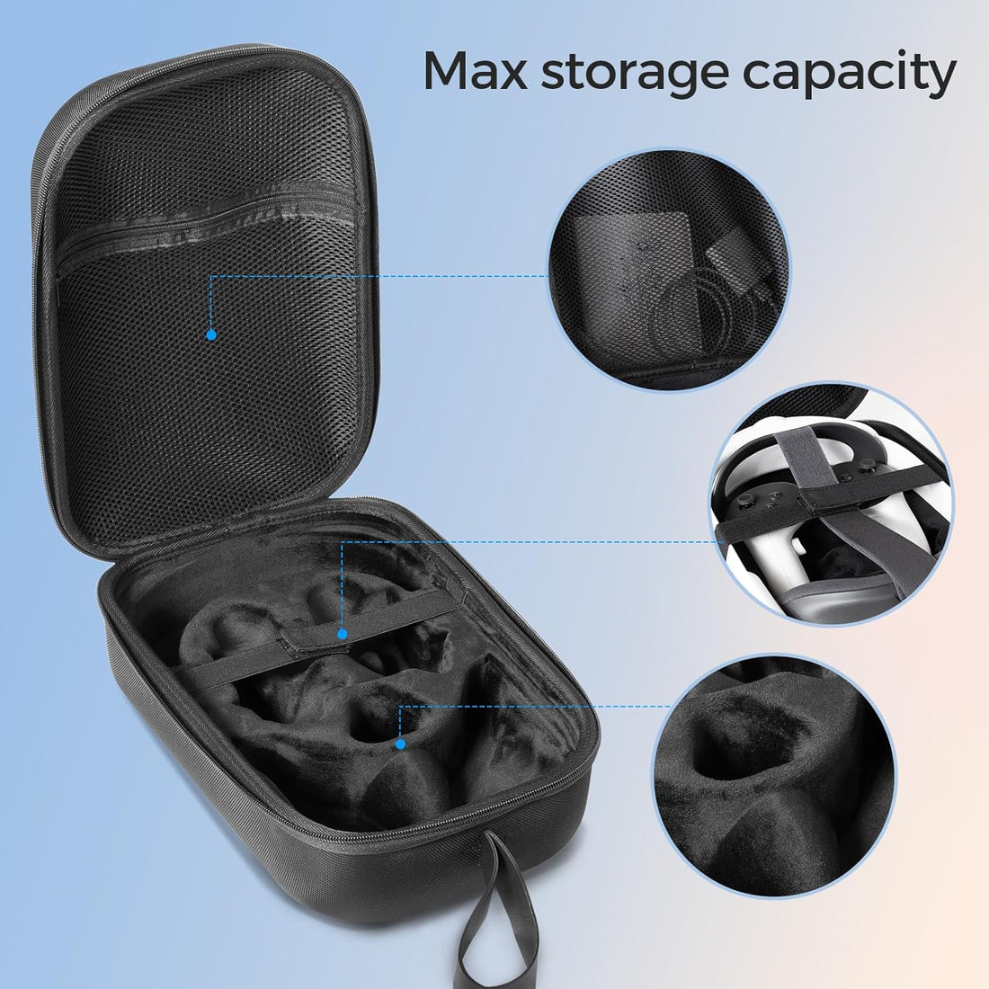 CoBak Hard Carrying Case for Meta Quest 3 - Compact design, Multiple Compartments for Elite Version VR Headset, Controllers and Accessories, Travel with Protection, Black