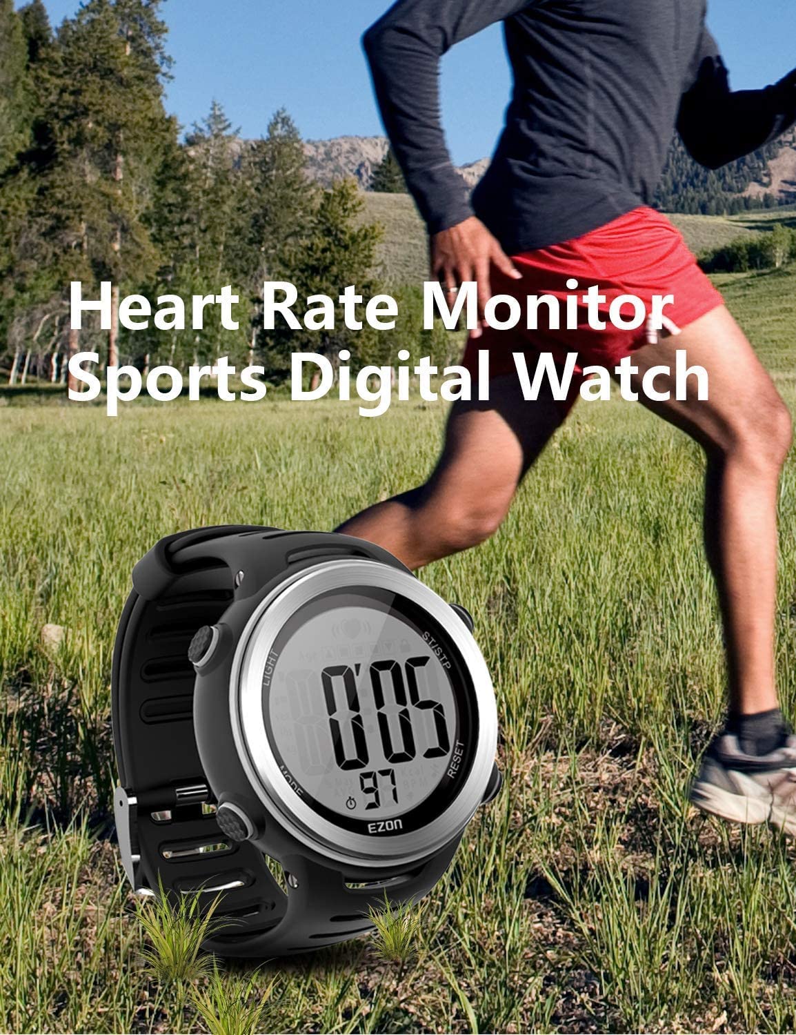 EZON Heart Rate Monitor and Chest Strap, Exercise Heart Rate Monitor, Sports Watch with HRM, Waterproof, Stopwatch, Hourly Chime T007