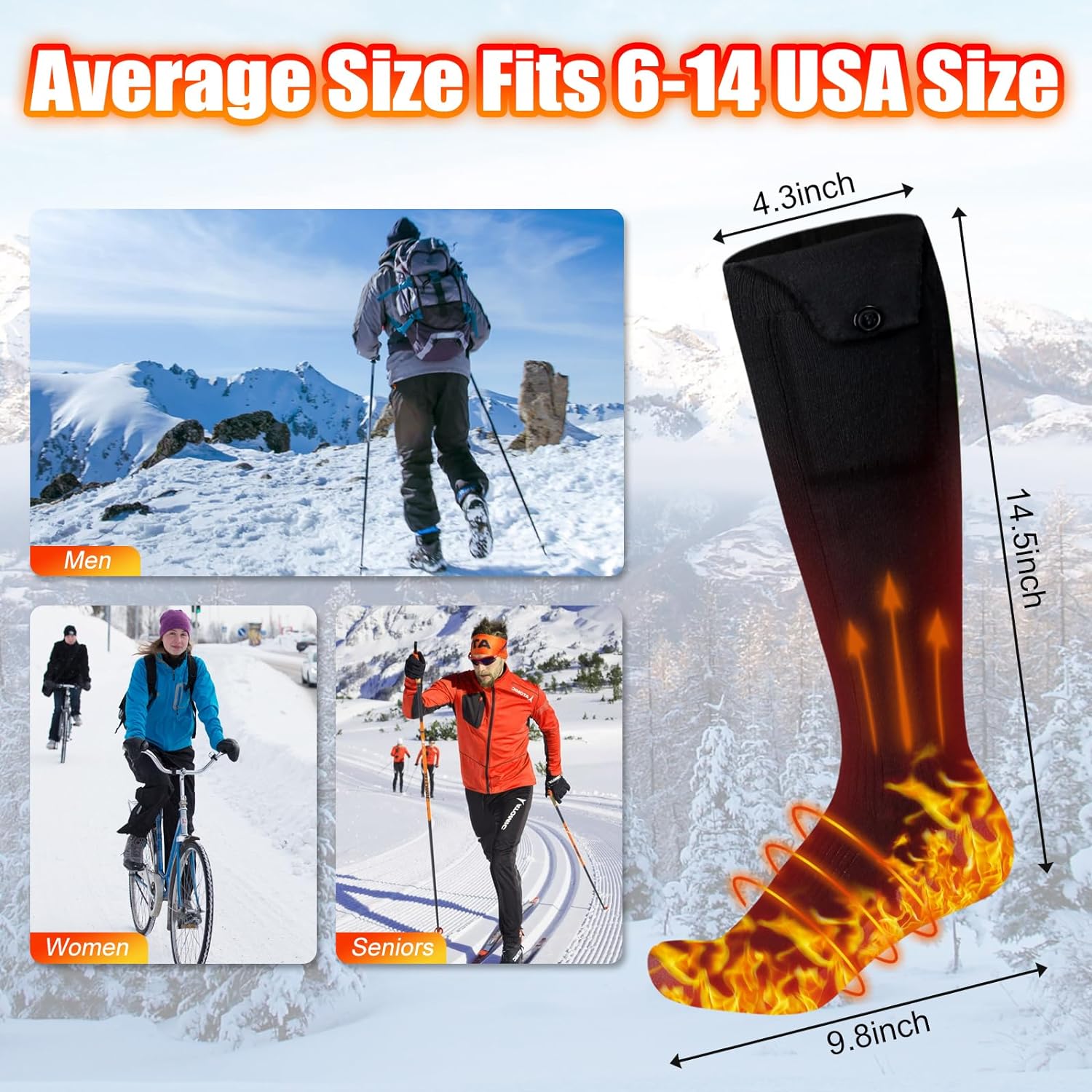 Heated Socks for Men Women, 5000mAH Rechargeable Washable Electric Socks with App Control, Battery Powered Warming Socks with 4 Heat Settings, Thermal Foot Warmer Socks for Hunting Hiking Ski Camping