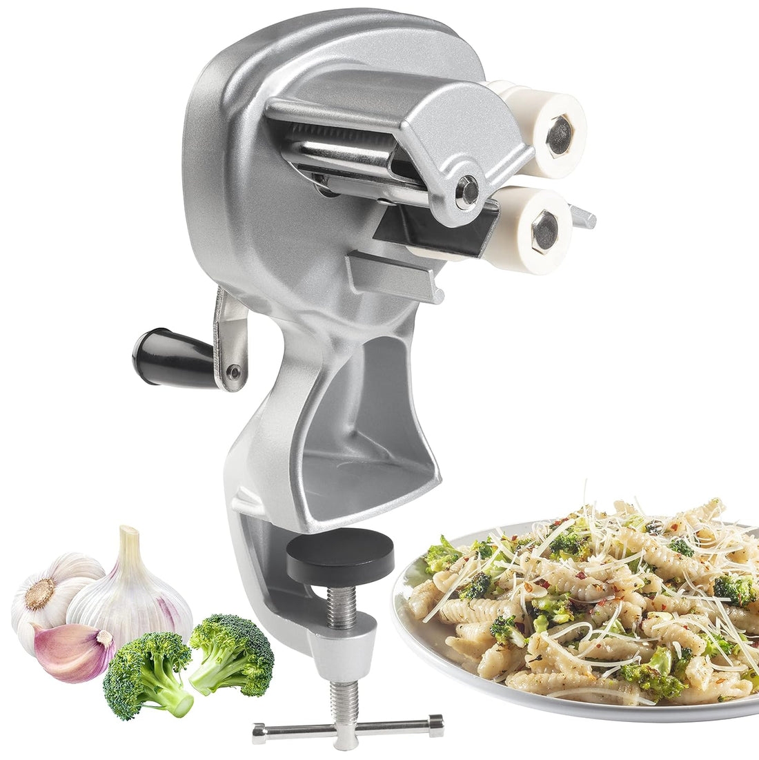 Cavatelli Maker Machine w Easy Clean Rollers- Makes Authentic Gnocchi, Pasta Seashells and More- Recipes Included