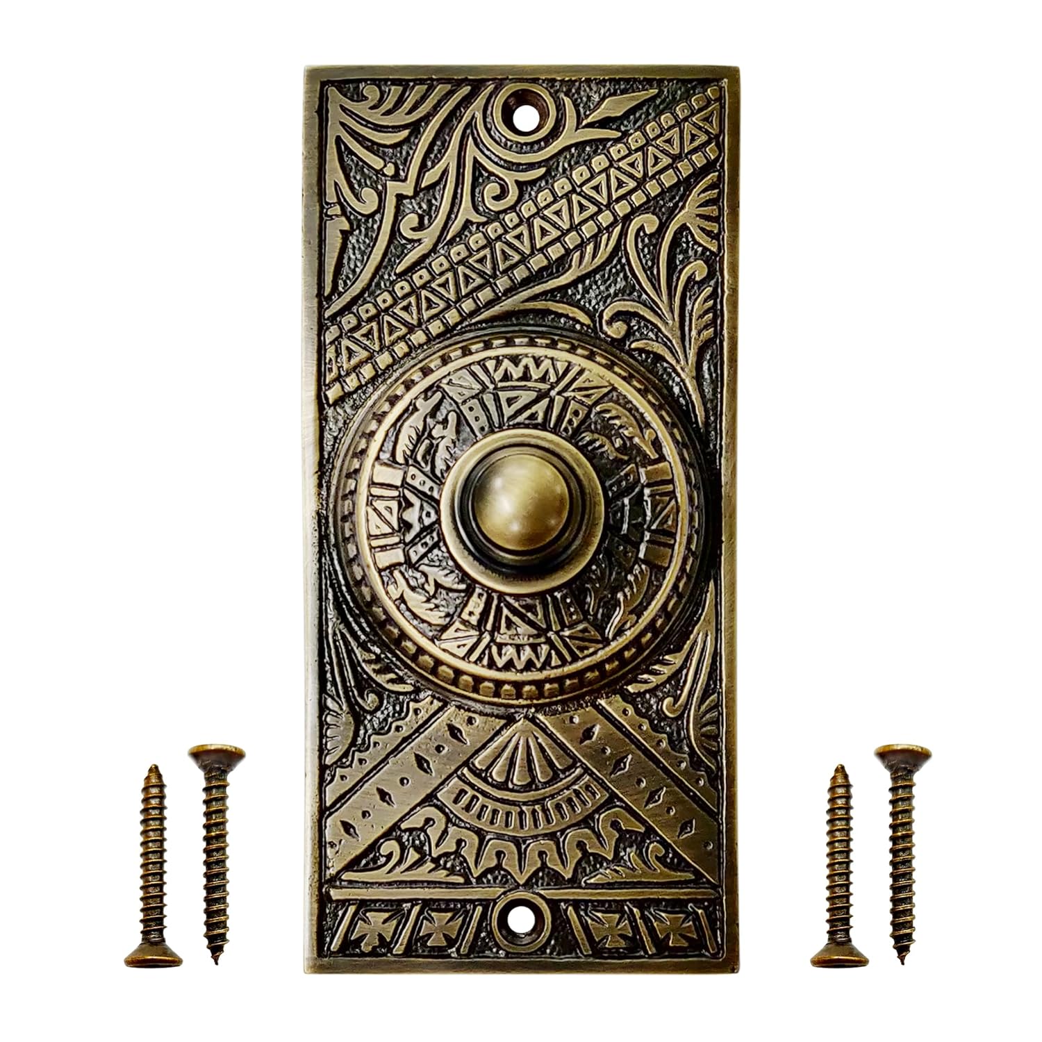 Akatva Decorative Doorbell Button – Finest Quality Bell Push Button – Easy to Install Calling Bell Button – Vintage Décor Doorbell Button Finely Hand Crafted - Antique Brass Finish