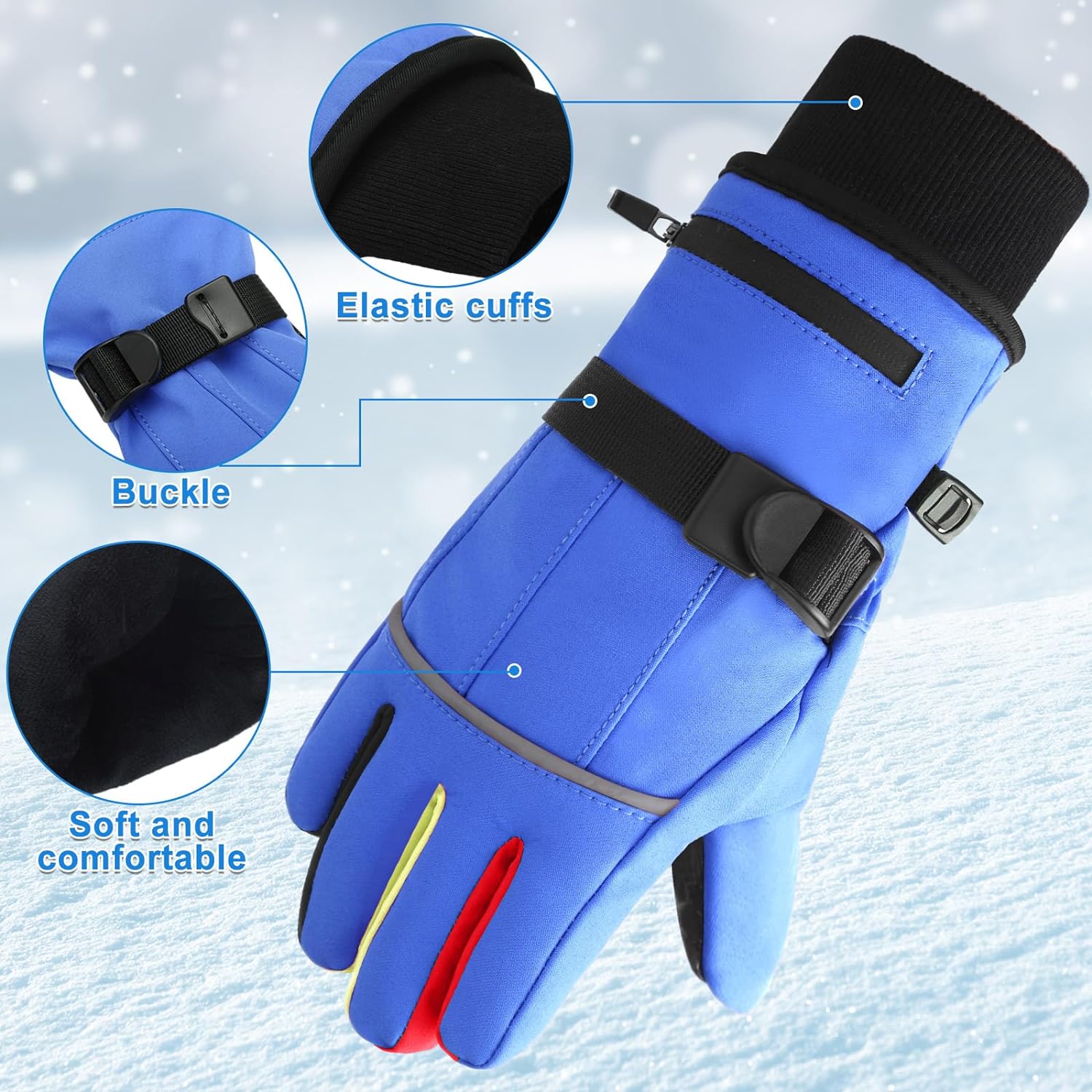 Lasnten Kids Ski Heated Gloves, Winter Gloves for Boys and Girls, Battery Powered Children Heating Gloves Electric Snow Mitten for Hiking, Skiing, Cycling, Running 8-12 Year(Blue)