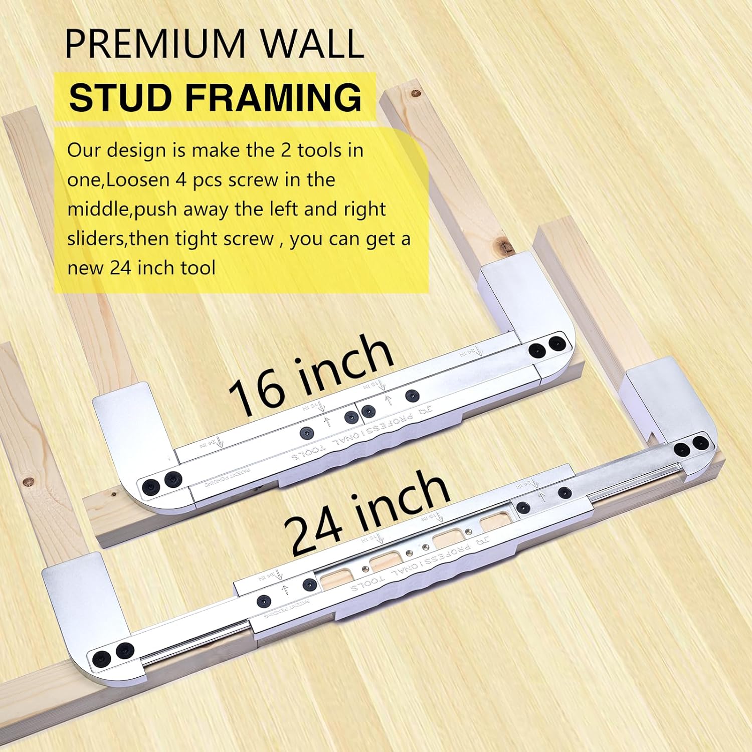 JQSKUNP Full CNC Aluminum 16-24 INCH On-Center Stud Layout Tool - Precision Wall Stud Framing Tool(Color Silver)