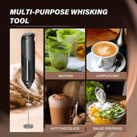 Simple Deluxe Milk Frother Handheld with Stainless Steel Stand Battery Operated Whisk Drink Mixer for Coffee, Frappe, Latte, Matcha, Black Handheld