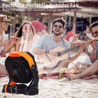 Camping Fan with LED Lantern, Rechargeable Battery Operated Outdoor Tent Fan with Light & Hook, 270° Pivot, 4 Speeds, Personal USB Desk Fan for Camping, Power Outage Jobsite Orange X26A