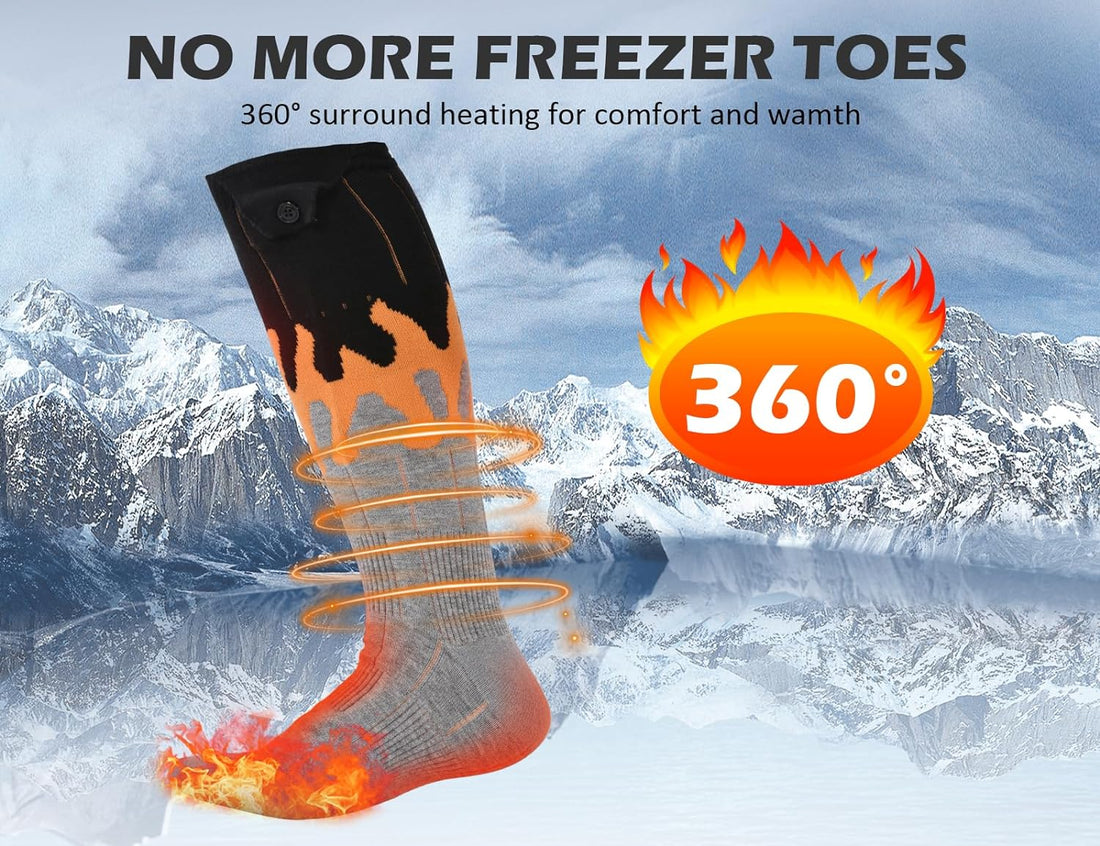 Rechargeable Heated Socks for Men Women Flame Pattern 5V 5000mAh Battery Powered Cold Weather Washable Winter Thermal Thickened Warming Socks for Winter Skiing Riding Camping Outdoors (Gray, XL)