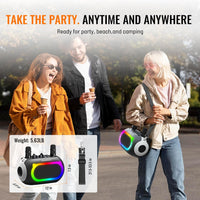SUDOTACK Karaoke Machine with 2 Wireless Microphones, Portable Bluetooth Speaker with Bass/Treble Adjustment, PA System with LED Lights, TF Card/USB, AUX Input, Rec for Party, Black