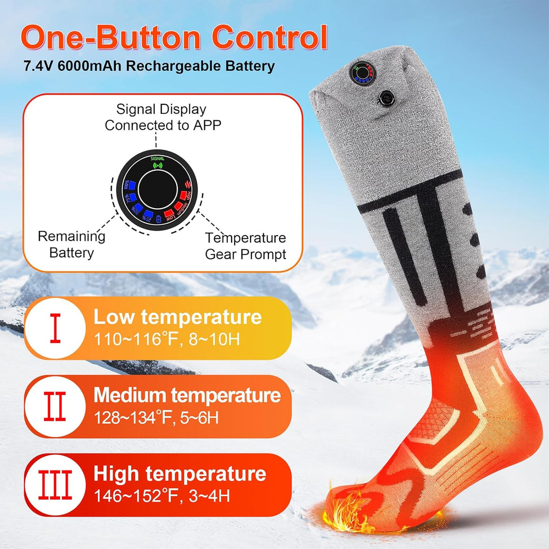 Heated Socks for Men Women,Electric Socks,Rechargeable Heated Socks for Men,Foot Warmer Socks,Washable Heating Socks for Winter Outdoor Camping,Skiing,Fishing,Biking,Hiking (Black&Gray-XL)