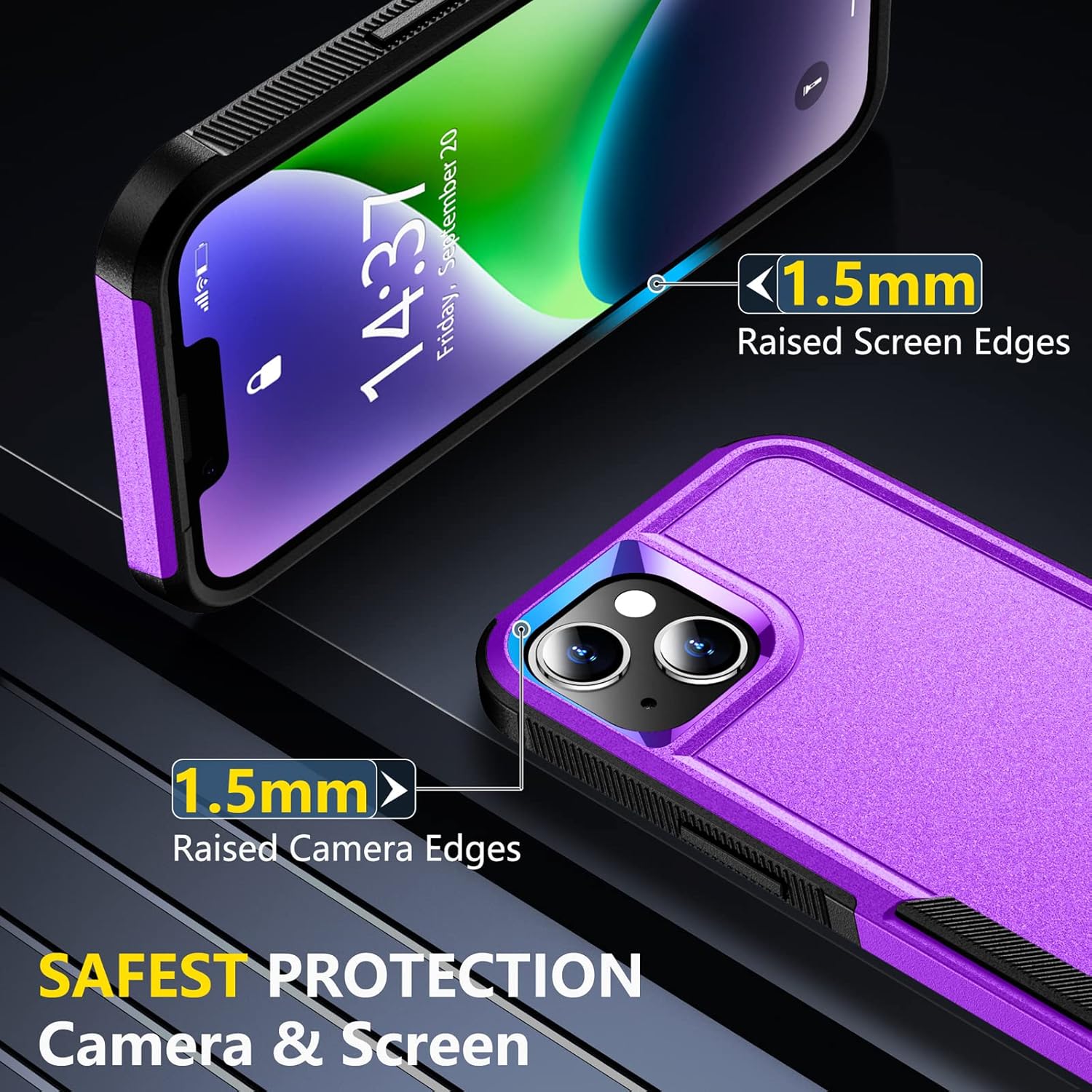 SPIDERCASE for iPhone 14 Case, [15 FT Military Grade Drop Protection][Non-Slip] [2+Tempered Glass Screen Protector][2+Tempered Camera Lens Protector] Heavy Duty Full-Body Shockproof Case, Deep Purple