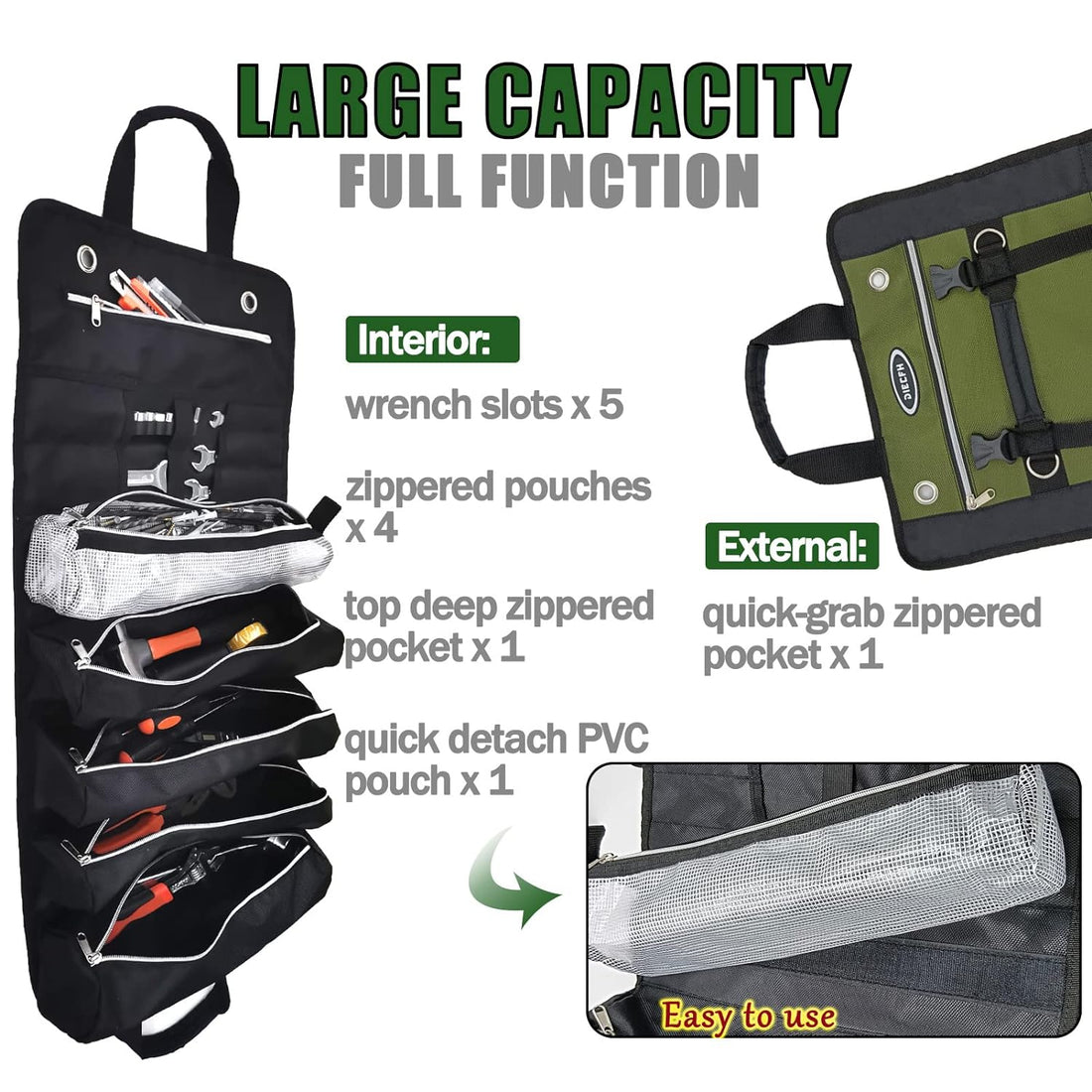 DIECFH Tool Roll Bag Wrench Organizer Roll Up Bags Tools Pouch