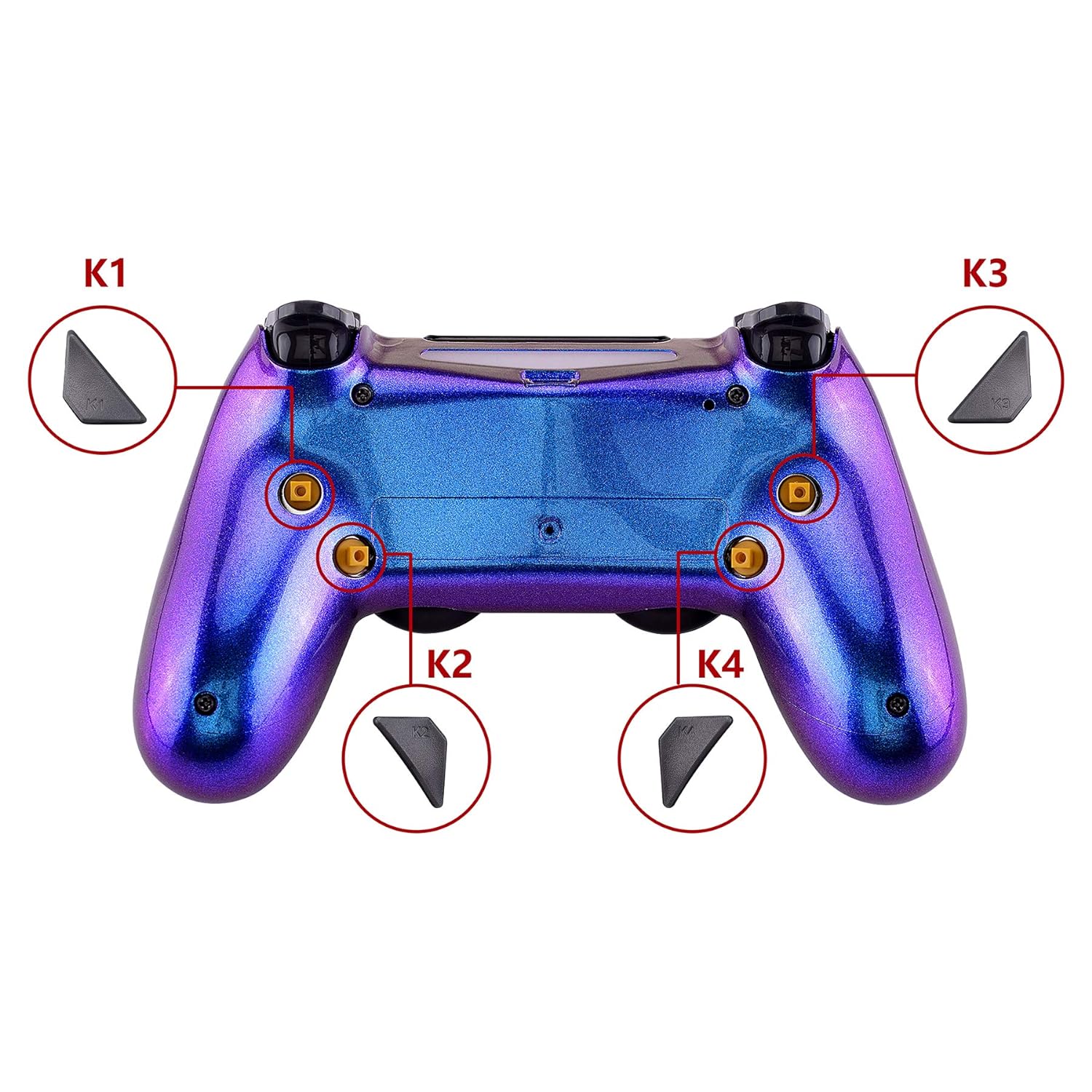 eXtremeRate Dawn Programable Remap Kit for PS4 Controller with Mod Chip & Redesigned Back Shell & 4 Back Buttons - Compatible with JDM-040/050/055 - Chameleon Purple Blue