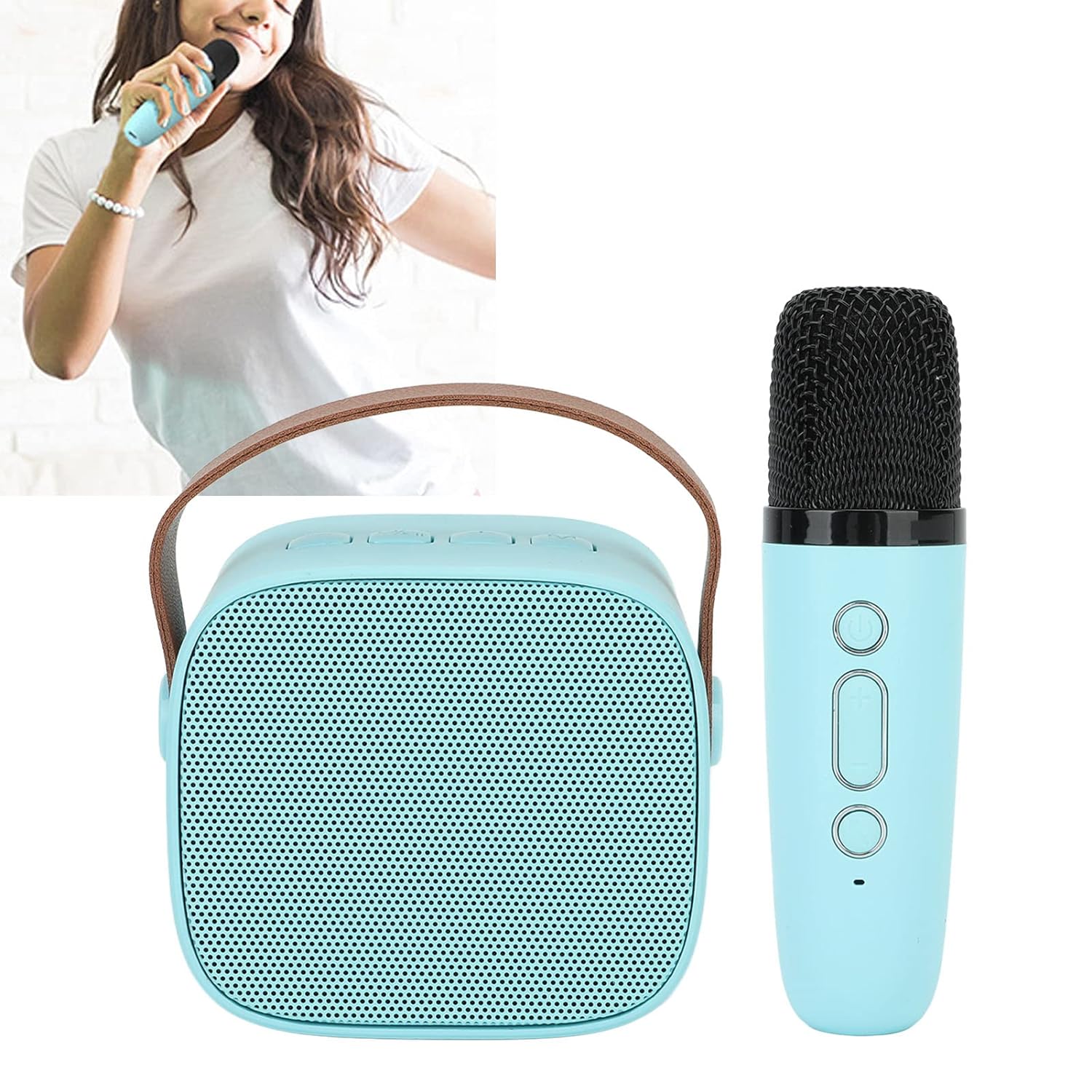 Shanrya Mini Karaoke Speaker, Mini Karaoke Machine HD Stereo Sound Pairing Long Battery Life 6 (Blue)