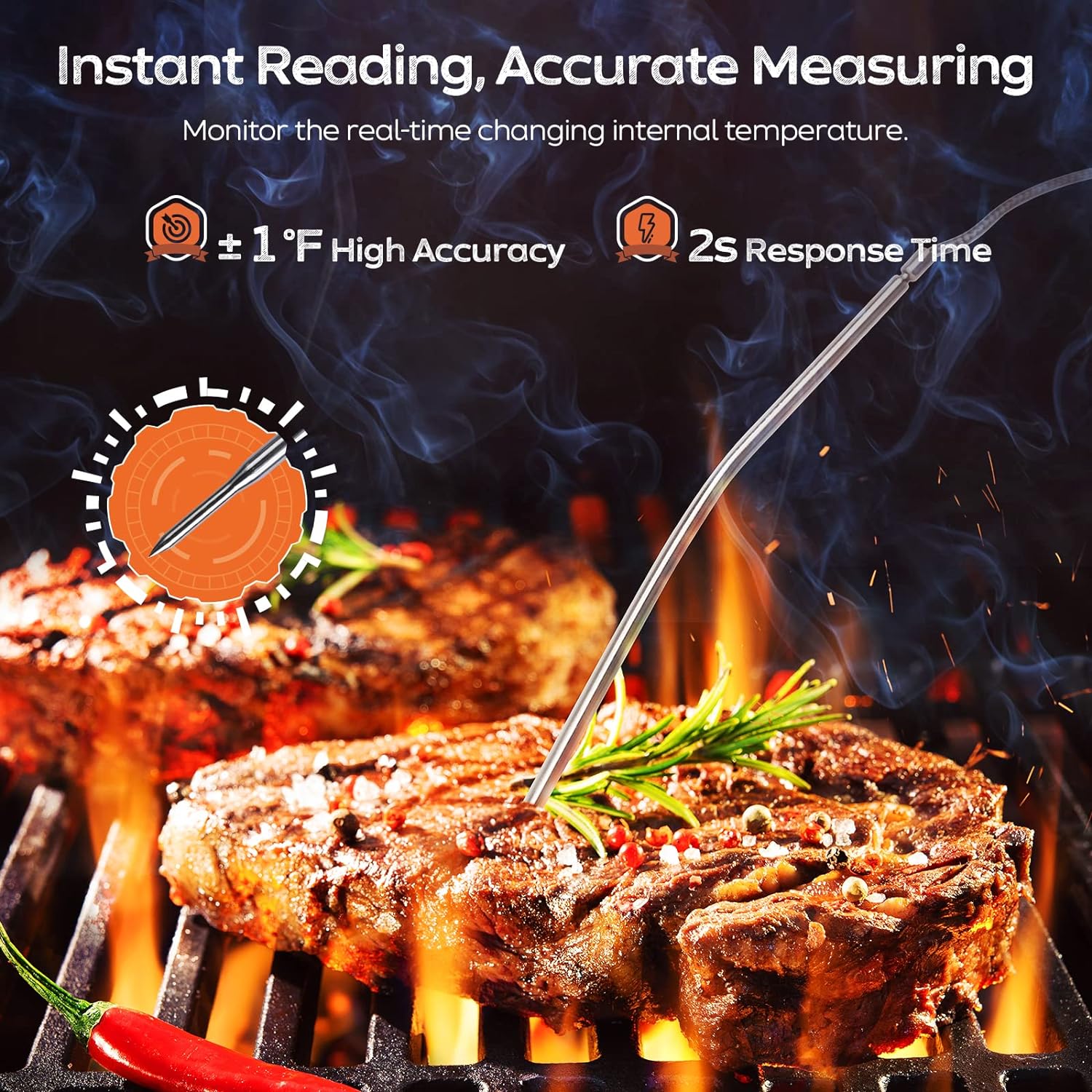 Digital Meat Thermometer for Cooking, 2022 Upgraded Touchscreen LCD Large Display Instant Read Food Thermometer with Backlight, Long Probe, Kitchen Timer, Cooking Thermometer for BBQ,Oven (White)
