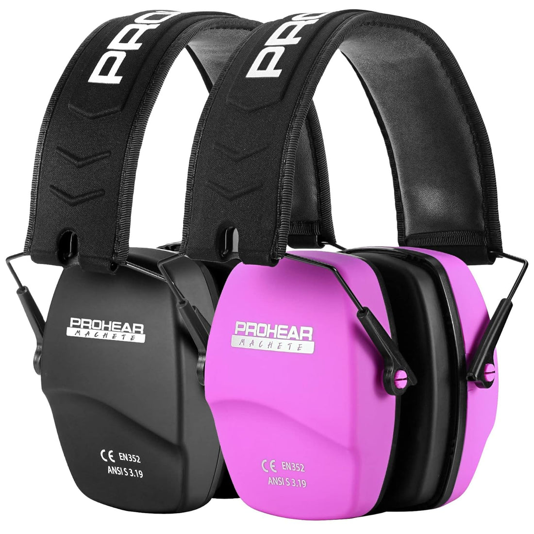 PROHEAR 016 Shooting Ear Protection Earmuffs 2 Pack, NRR 26dB for Gun Range, Hunting -Black and Pink
