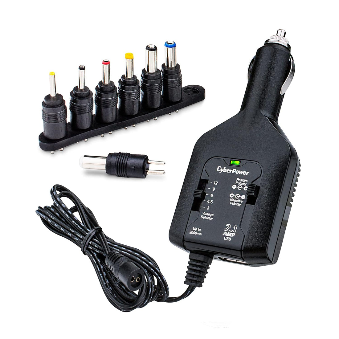 CyberPower CPUDC1U2000 3-12V 2000mAh DC Universal Power Adapter with 2.1A USB Charging Port