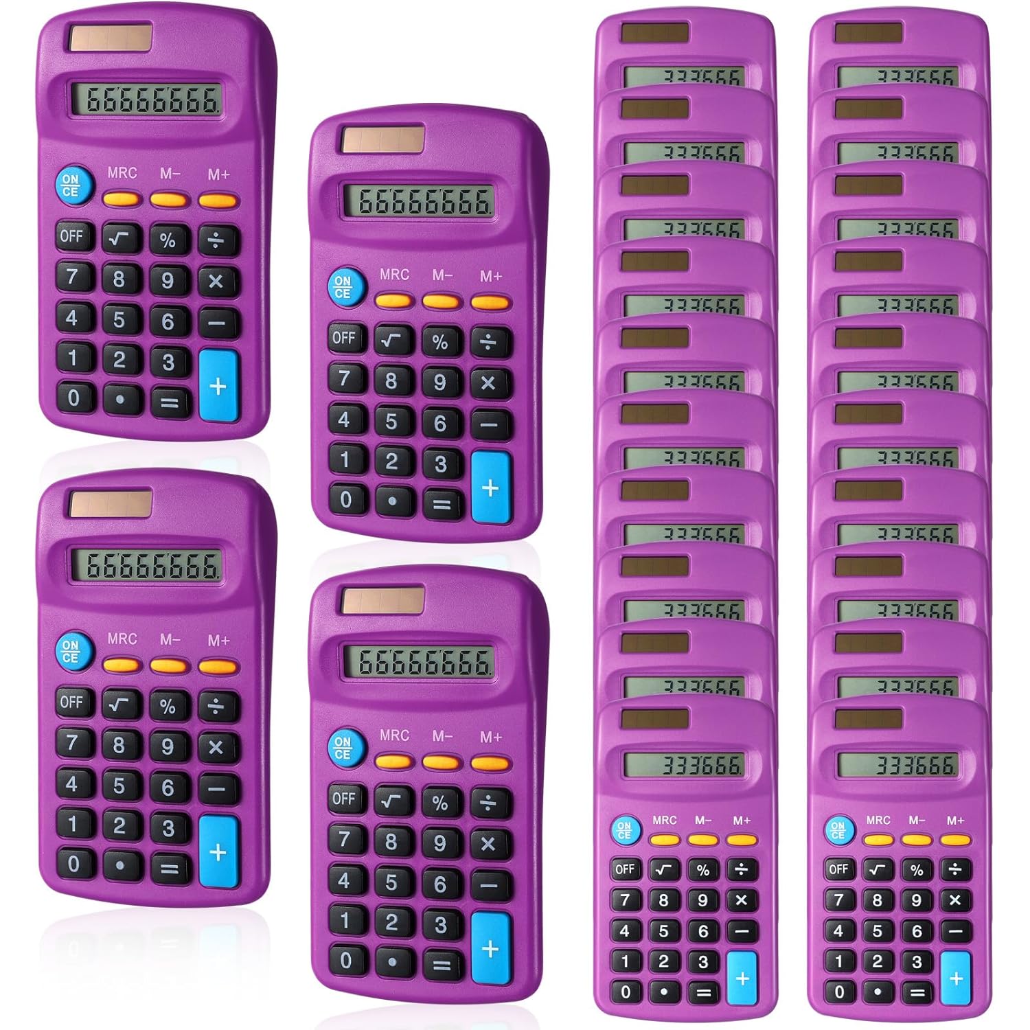 Copkim 24 Pieces Basic Calculators for Students Small Calculators Pocket Size Mini Calculators Dual Powered Handheld Calculator 8 Digit Display Desktop Calculators for School Desktop Home (Purple)