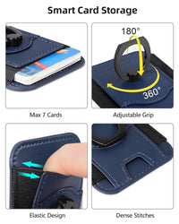 Magnetic Card Wallet Holder, Magnetic Wallet with Phone Ring for Apple Magsafe, Leather Magnetic Phone Wallet Holder Compatible with iPhone 14/13/12 Mag-Safe Series, Fit 6 Cards, Dark Blue