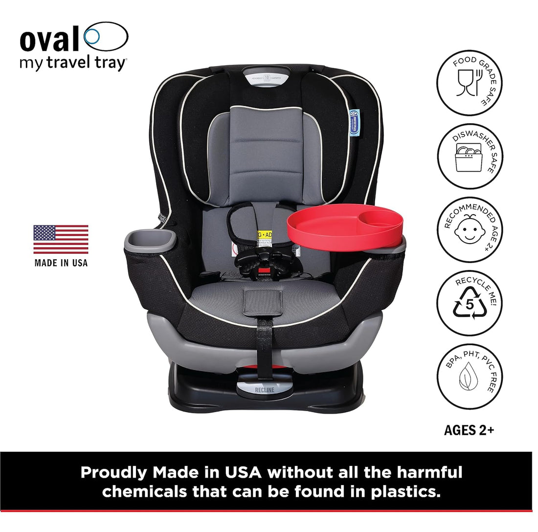 My Travel Tray/Oval - USA Made. Extend Your Current Cup Holder to Hold Your Cup Plus a Tray for Snacks, Toys and Accessories. Enjoyed by Toddlers, Kids and Adults! (Coral Red)