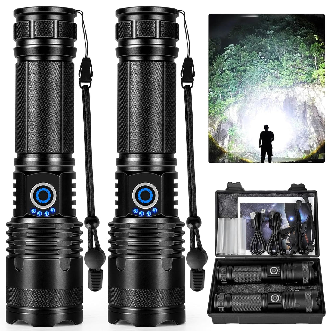 Led Flashlights High Lumens, 200000 Lumens Super Bright Rechargeable Flashlight with 5 Modes