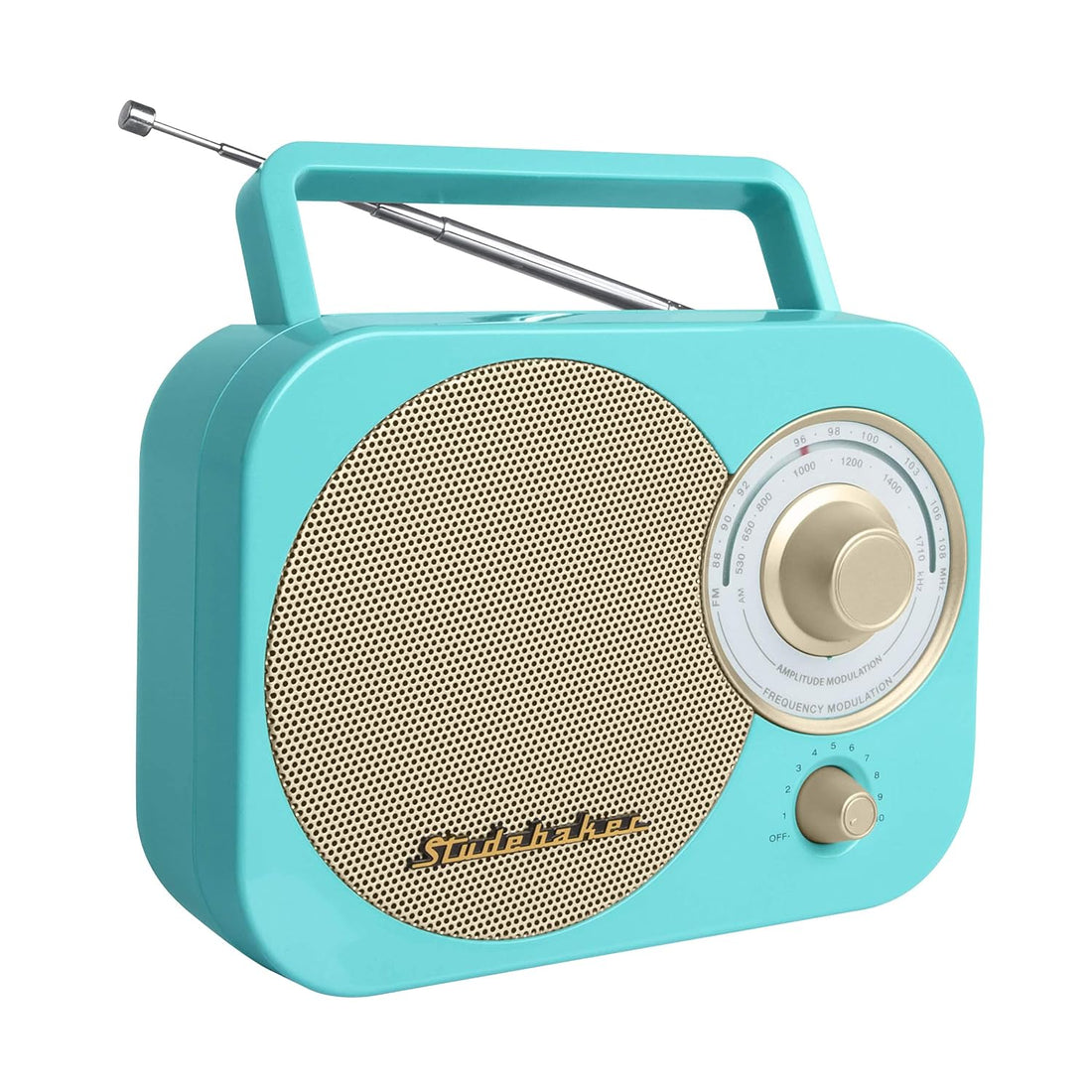 Studebaker Studebaker SB2000TG Turquoise/Gold Retro Classic Portable AM/FM Radio with Aux Input Limited Edition