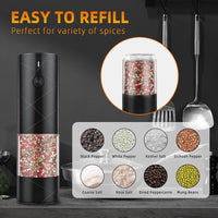 2 Pack Electric Salt and Pepper Grinder Set, Hamacro USB Rechargeable Pepper Grinder Mill with LED Light, Adjustable Coarseness Large Capacity Automatic Pepper Mills Salt Grinders for Kitchen