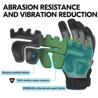 Vgo High Dexterity Water Repellent Goat Leather Heavy Duty Mechanic Glove,Rigger Glove,Anti-vibration,Anti-abrasion,Touchscreen (Green,Size XL,GA8954)