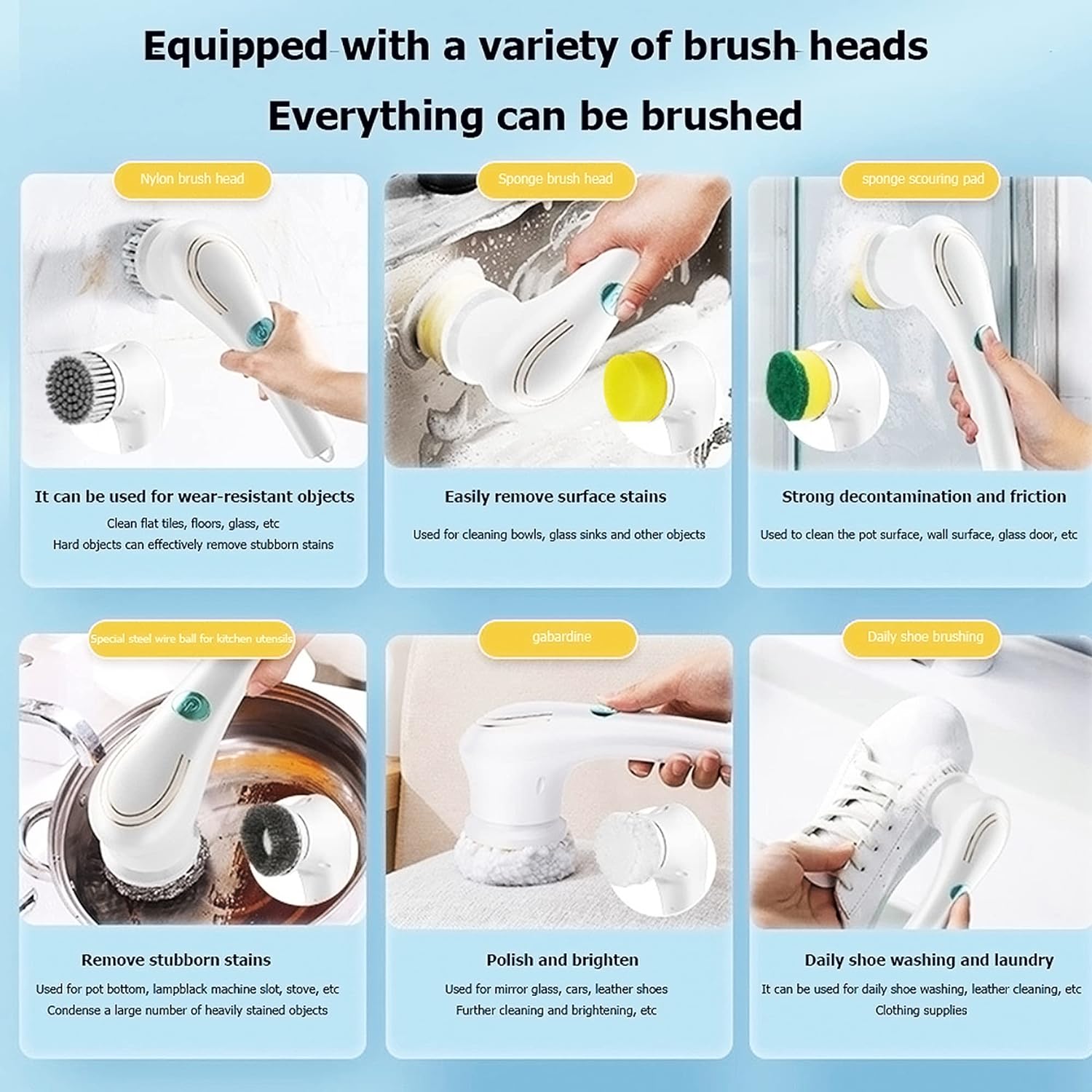 Electric Spin Scrubber, KIRIKIT Cordless Spinning Cleaning Brush with 5 Replaceable Heads for Bathtub/Kitchen/Bathroom Scrub