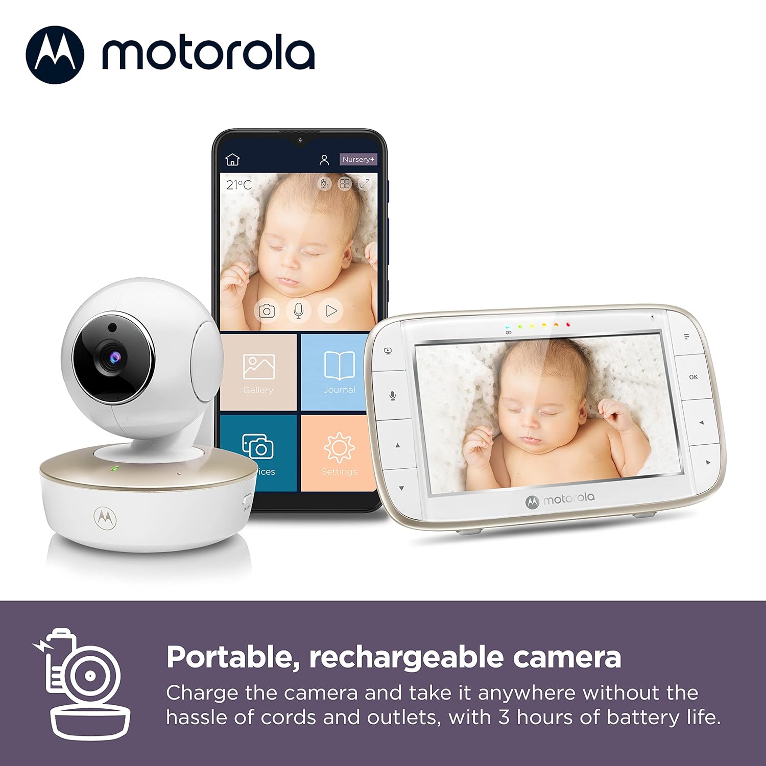 Motorola Baby Monitor VM855 - 5" WiFi Video Baby Monitor with Camera and Crib Mount, HD 720p - Connects to Smart Phone App, 1000ft Range, Two-Way Audio, Remote Pan-Tilt, Digital Zoom, Room Temp, Music