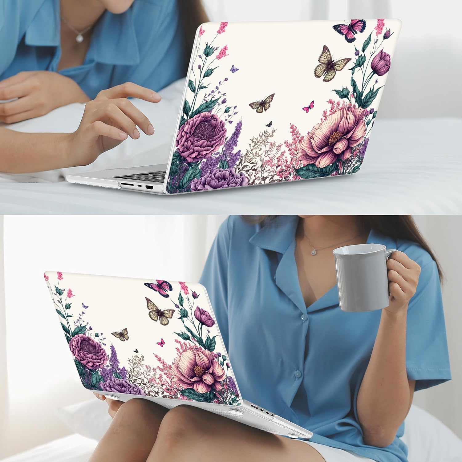 Mektron Case for M3 MacBook Pro 16" M1 A2485/M2 A2780 (2021/2023) with Touch ID, Hard Shell Plastic Laptop Cover Keyboard Skin Compatible MacBook Pro 16.2" M1 Pro/Max Chips, Butterfly Flower C077