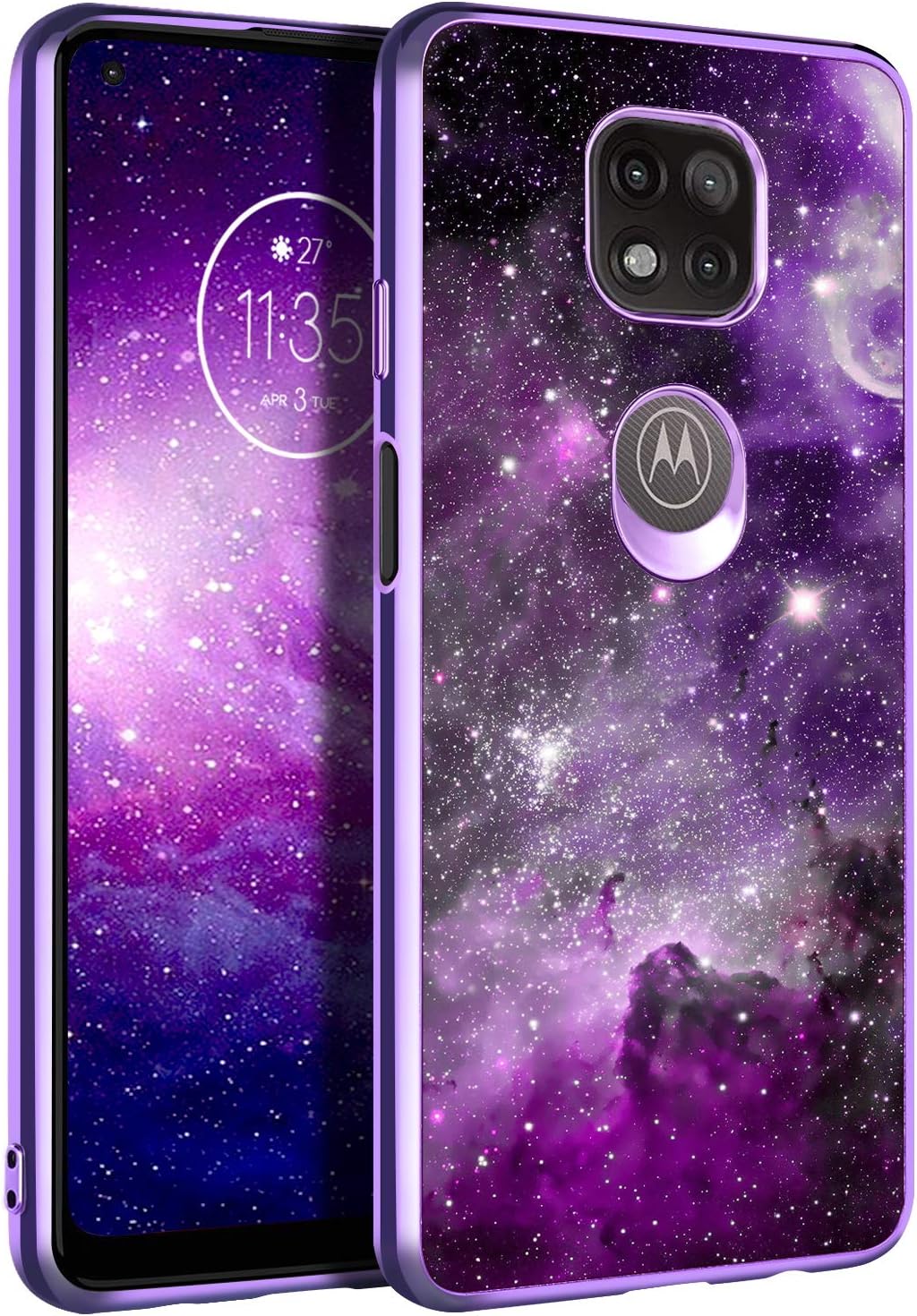 BENTOBEN Compatible with Moto G Power 2021 Case, Slim Fit Glow in The Dark Soft Flexible Bumper Protective Anti Scratch Non-Slip Cute Cover for Motorola Moto G Power (2021) 6.6 Inch, Purple Nebula