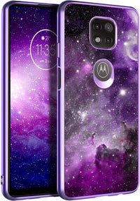 BENTOBEN Compatible with Moto G Power 2021 Case, Slim Fit Glow in The Dark Soft Flexible Bumper Protective Anti Scratch Non-Slip Cute Cover for Motorola Moto G Power (2021) 6.6 Inch, Purple Nebula