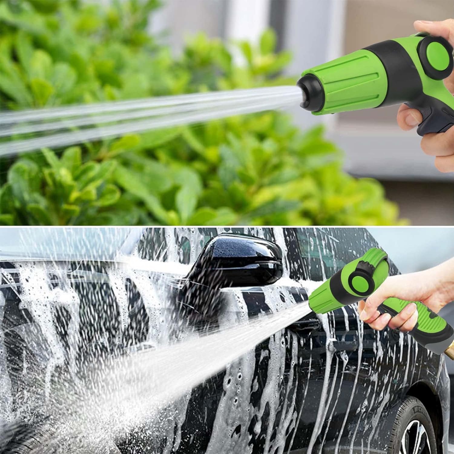 FUNJEE Garden Hose Nozzle, Thumb Flow Control Sprayer, On/Off Valve Spray Nozzle, Quick Connector, High-Pressure, for Watering Plants & Lawns (ABS SET(1+10 Pattern), Green)