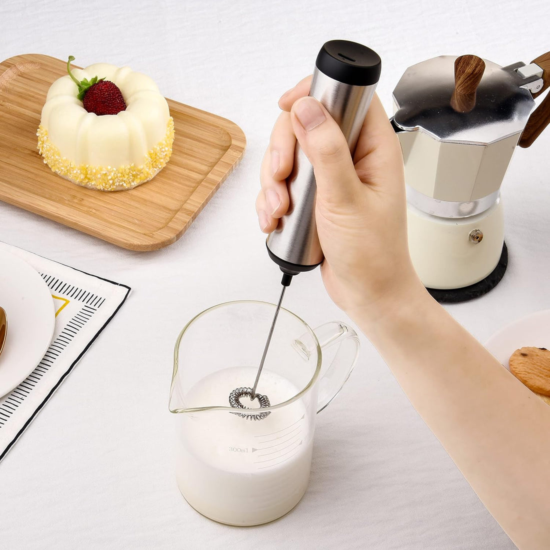 Rechargeable Milk Frother USB Charging Handheld Foam Maker with Balloon Whisk