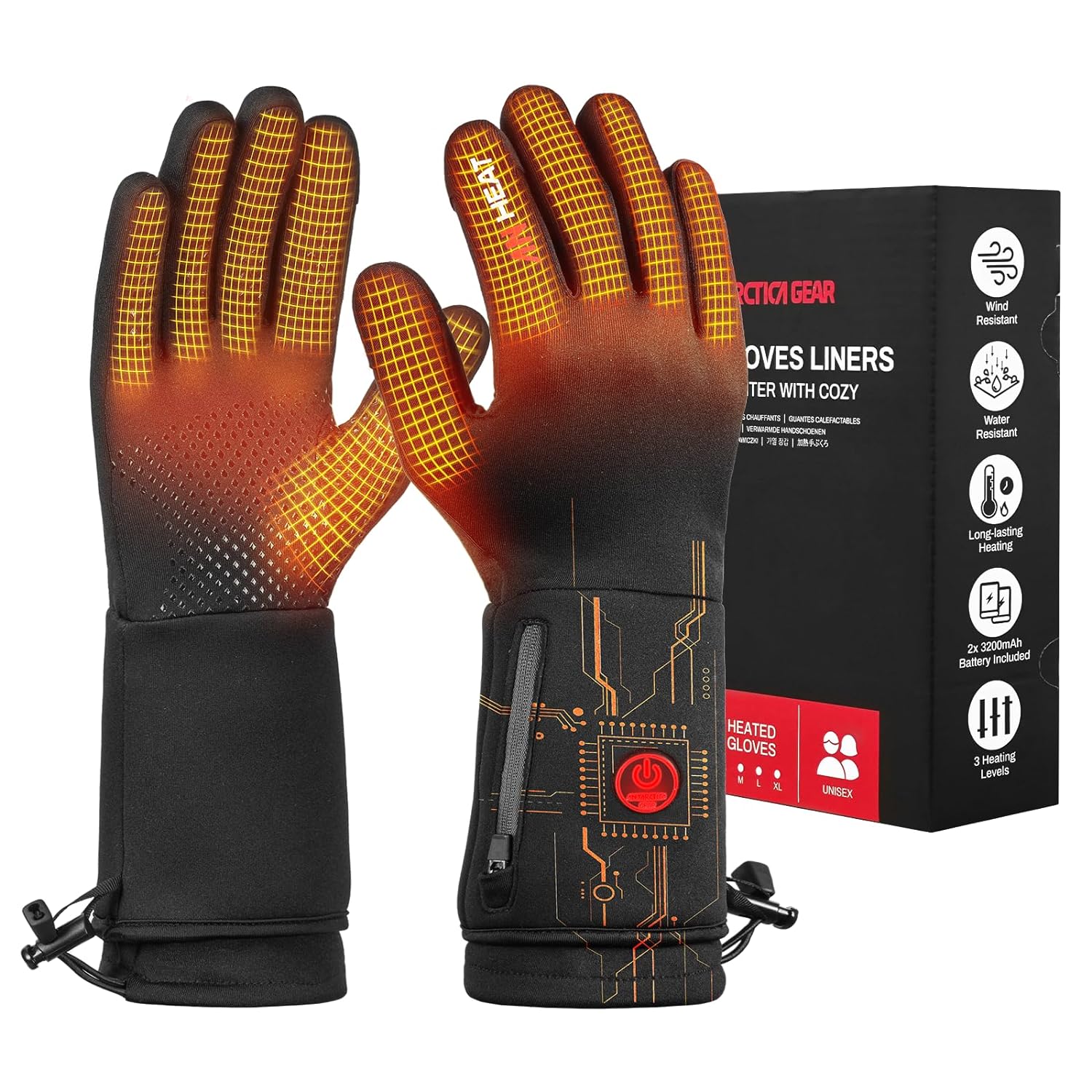 Heated Gloves, ANTARCTICA GEAR Winter Liners Heating Gloves for Men and Women, 3200mAh Rechargeable Battery Included, Hand Warm Gloves for Cold Weather（S）