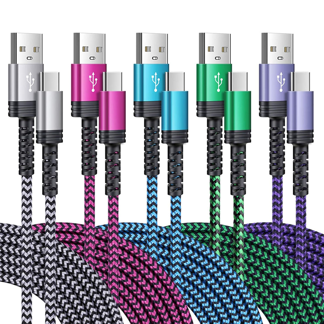 USB C Cable, SIXSIM 5Pack 6FT USB C to USB A Braided Fast Charging Phone Charger Cord Type C Cable Compatible Samsung Galaxy S20 S10 S9 S8 A80 A71 A50 A20e Note 10 9 8, LG V60 V50 ThinQ, Moto G8 G7 G6