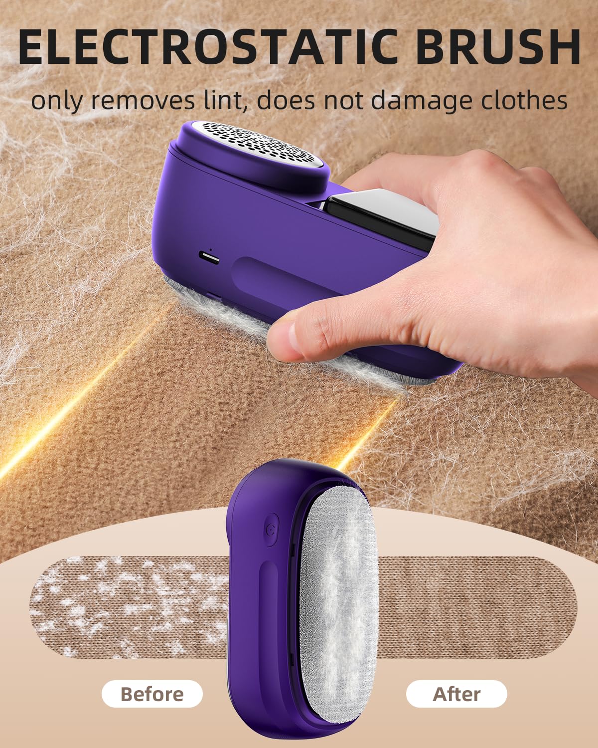 ASNUG Fabric Shaver, Rechargeable Lint Remover, Sweater Shaver with Lint Brush, Sweater Defuzzer to Remove Pilling, Large Capacity Lint Storage, Portable Fabric Shaver for Furniture, Clothes, Curtain