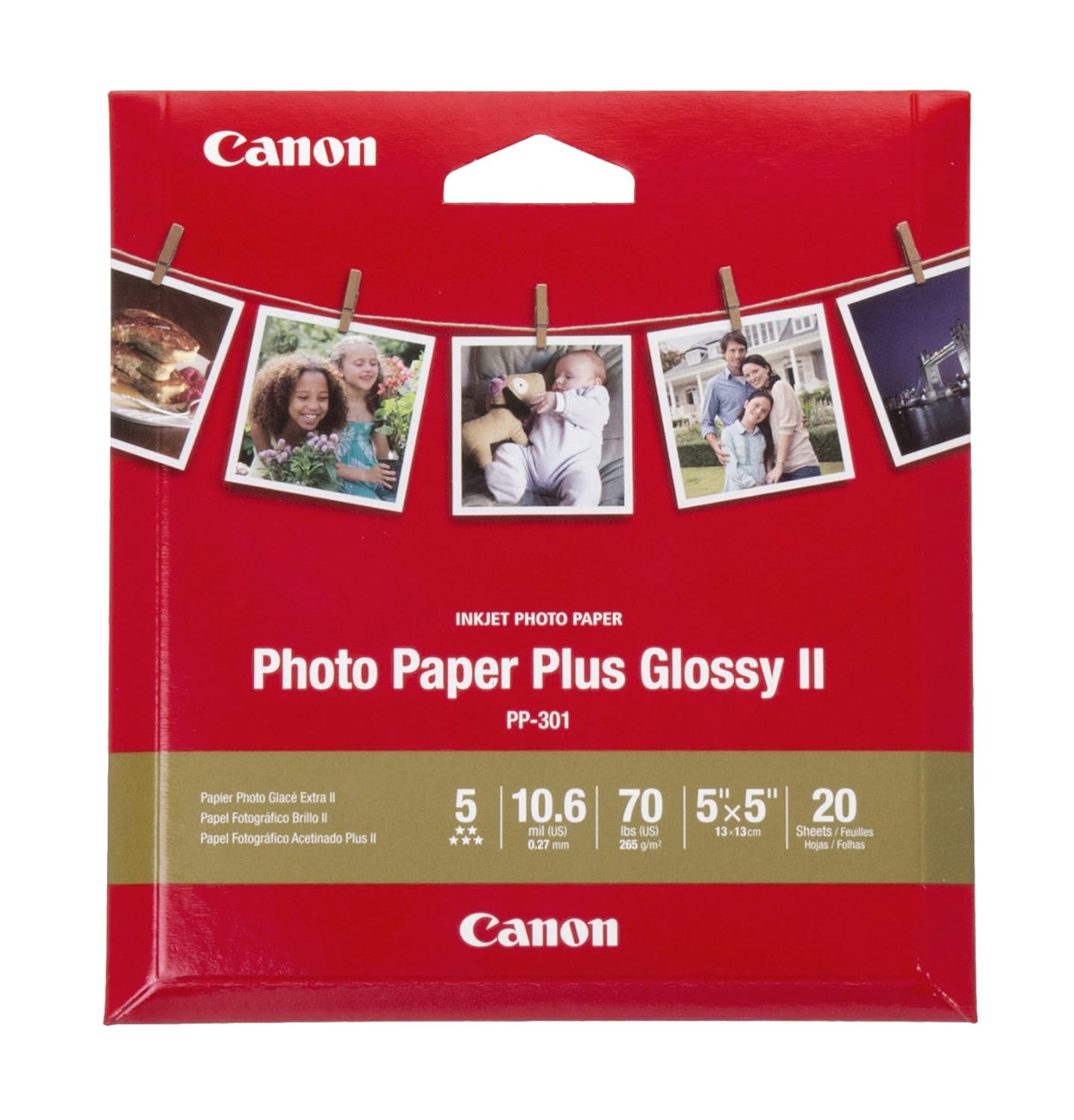 Canon Glossy Photo Paper Plus II, Square Printing for TS9020, TS8020, TS6020, TS5020 Printers, 5'x5' (20 Sheets)