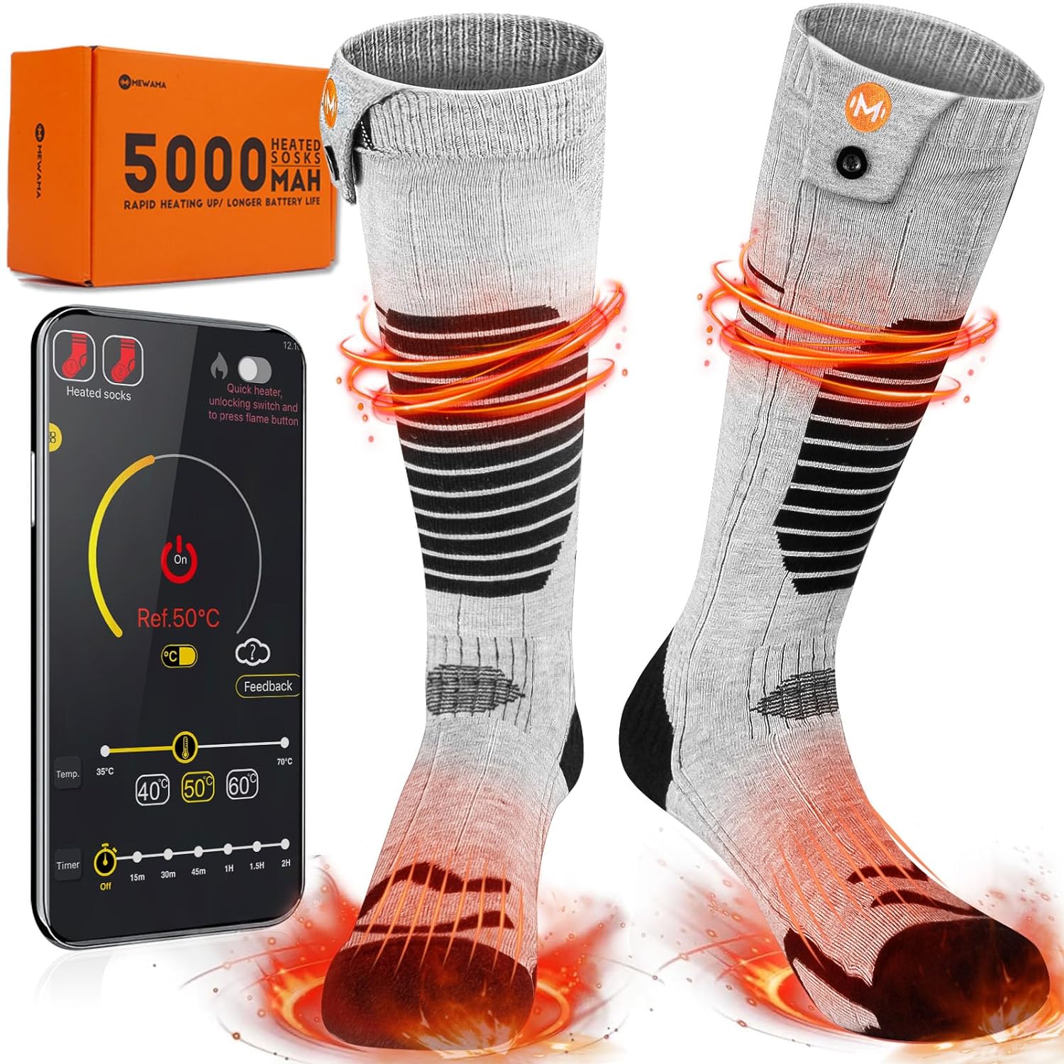 Heated Socks for Men Women, MewaMaA APP Control Battery Heated Socks Rechargeable Washable, Electric Socks Foot Warmer for Hiking Biking Camping Skiing Hunting Outdoor Work, Heating Socks Warm Socks