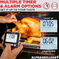 Alpha Grillers Cooking Thermometer w/ Temperature Probe, Leave in Meat Thermometer for Oven - Digital Meat Thermometer with Probe & 7 Preset Temps & Timer - Oven Thermometer for Cooking & Grilling