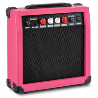 LyxPro Electric Guitar Amp 20 Watt Amplifier Built In Speaker Headphone Jack And Aux Input Includes Gain Bass Treble Volume And Grind - Pink