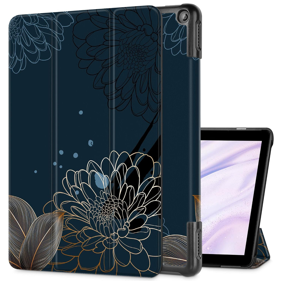 Mektron Case for All-New Amazon Fire HD 10 Tablet 2023 Release, Slim Fit Standing Cover with Auto Sleep/Wake,Line Chrysanthemums